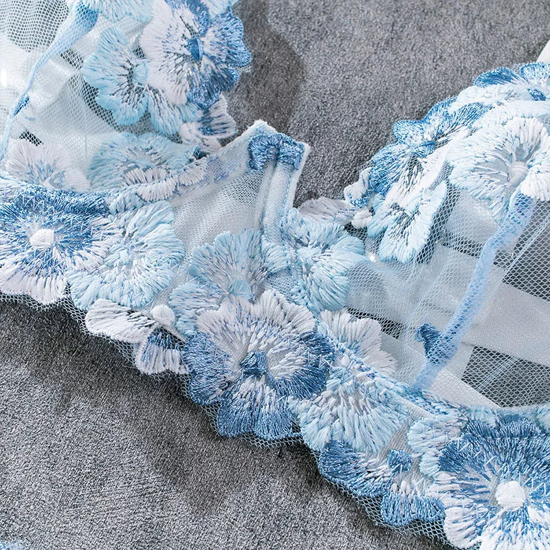 Bra and Briefs Sets Lace Flower Embroidery
