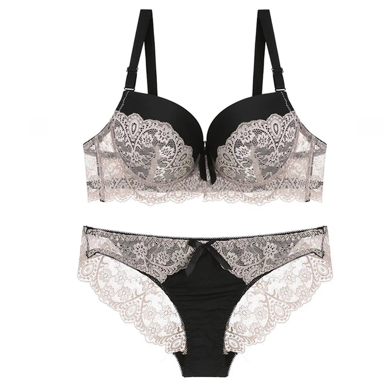 Top Classic Bandage Bra Set Lingerie Push Up Brassiere Lace Panties
