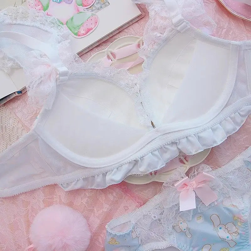 Women Bra Panties Set Cartoon Sanrios Girl's Wireless Lace Bra