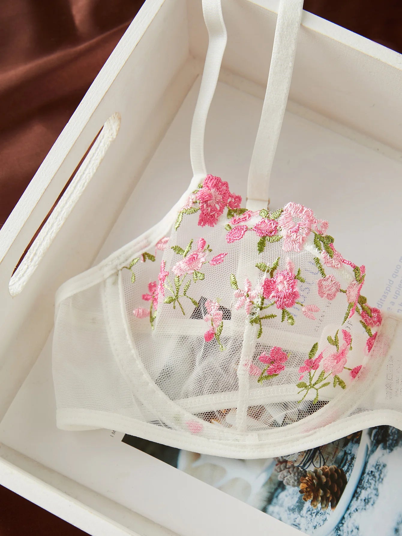Embroidery and Floral Bra And Panties Set