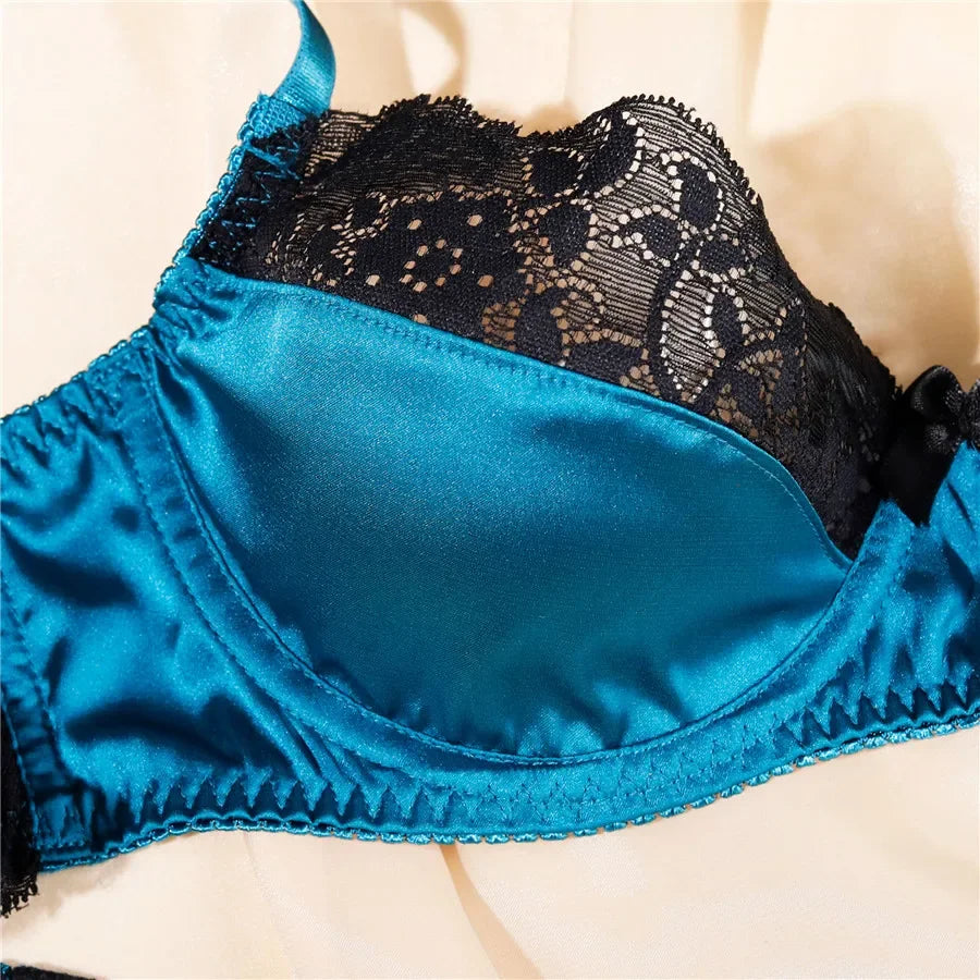 Patchwork Bra Brief Sets Navy Blue Lace Underwear