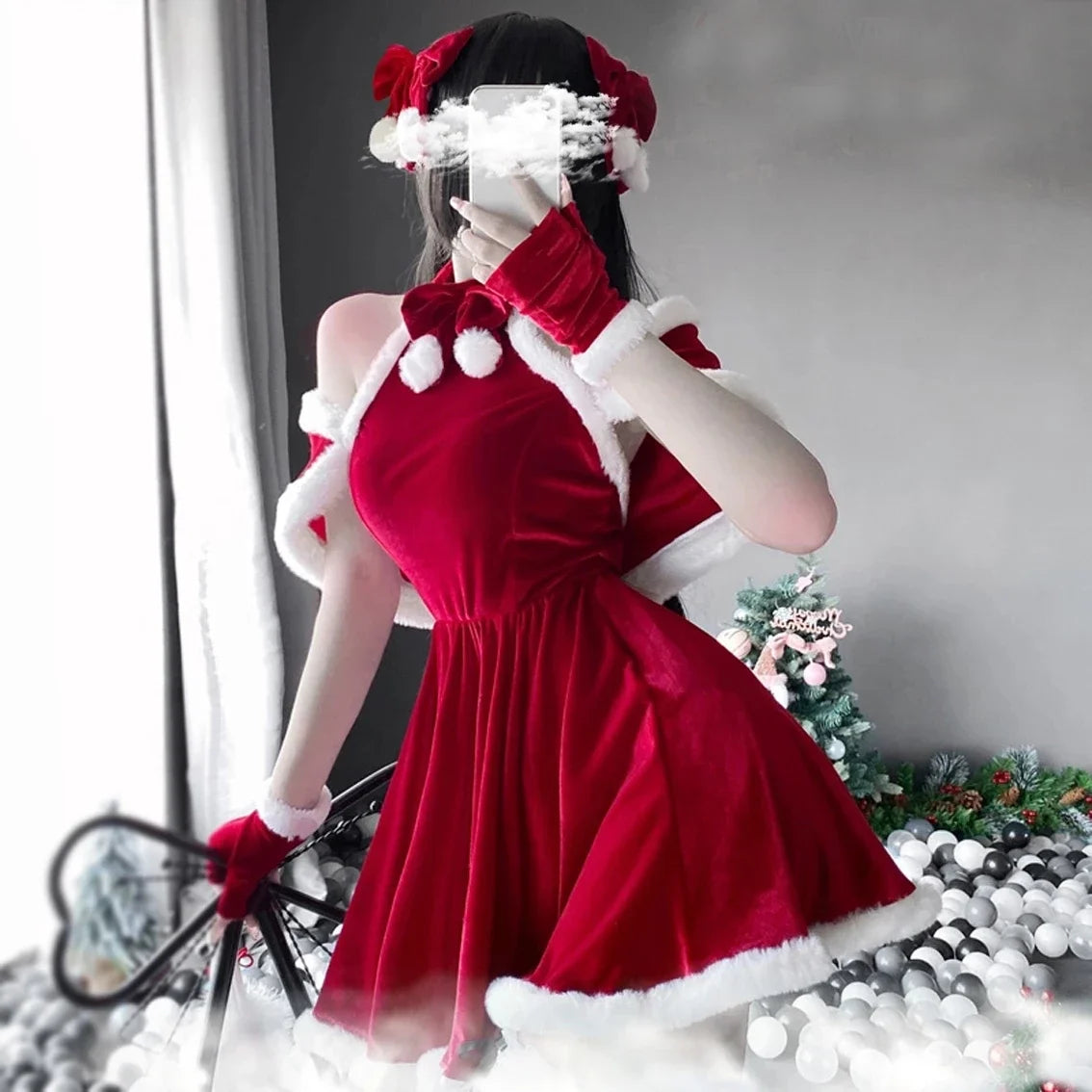 Women Christmas Red Dress Sexy Lady Santa Claus Cosplay Costume Sexy Lingerie Winter Red Dress Bunny Cosplay Girls Uniform