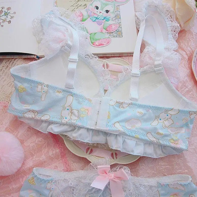 Women Bra Panties Set Cartoon Sanrios Girl's Wireless Lace Bra