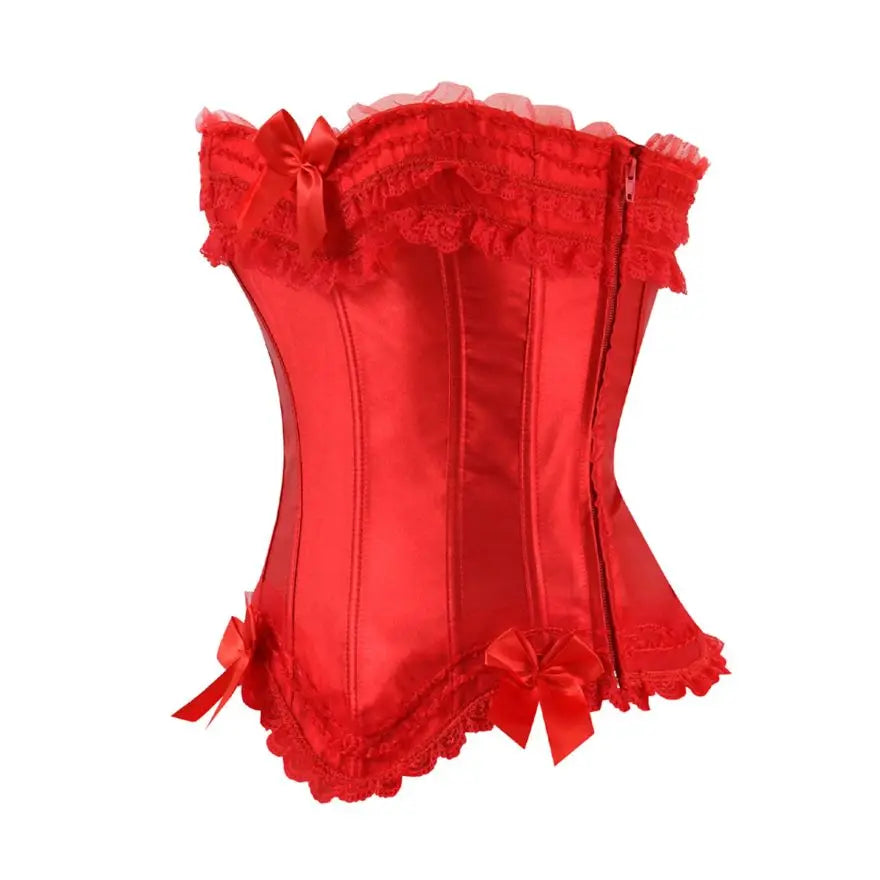 Women Sexy Satin Overbust Corset Lace Up Corsets Bustiers Top Gothic Ladies Halloween Plus Size White Red Black Pink korsett