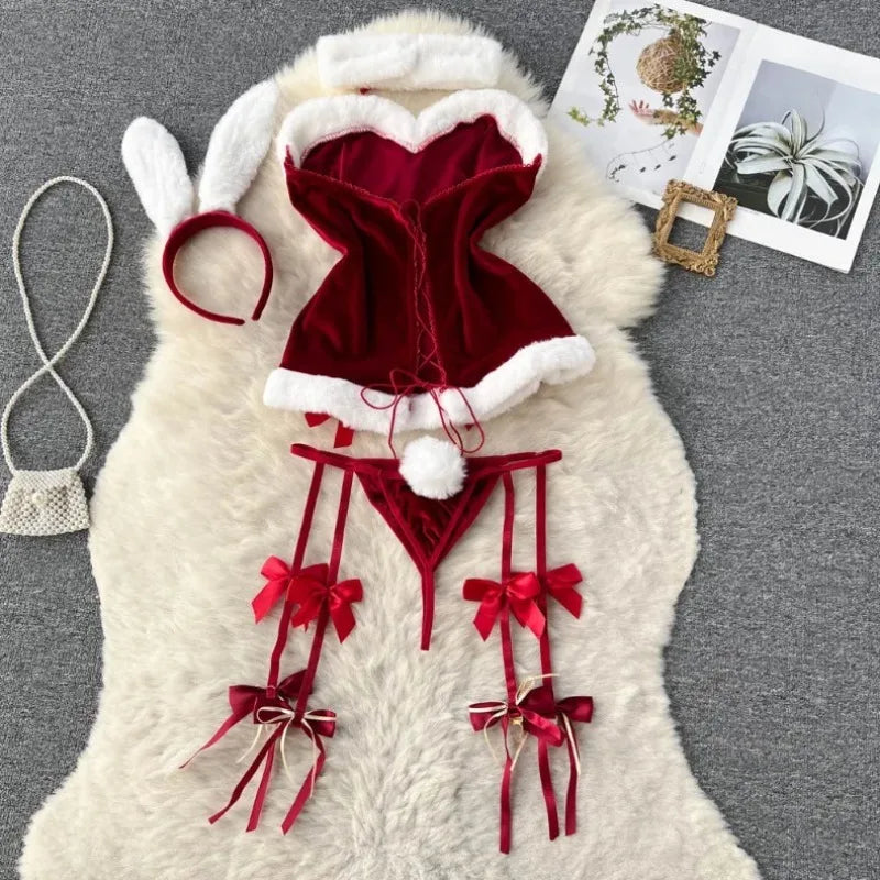 Faux Fur and Velvet Sexy Bunny Lingerie Outfit