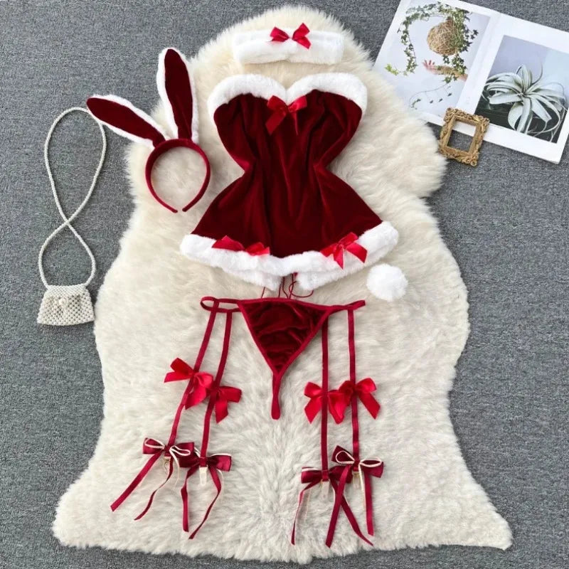 Faux Fur and Velvet Sexy Bunny Lingerie Outfit