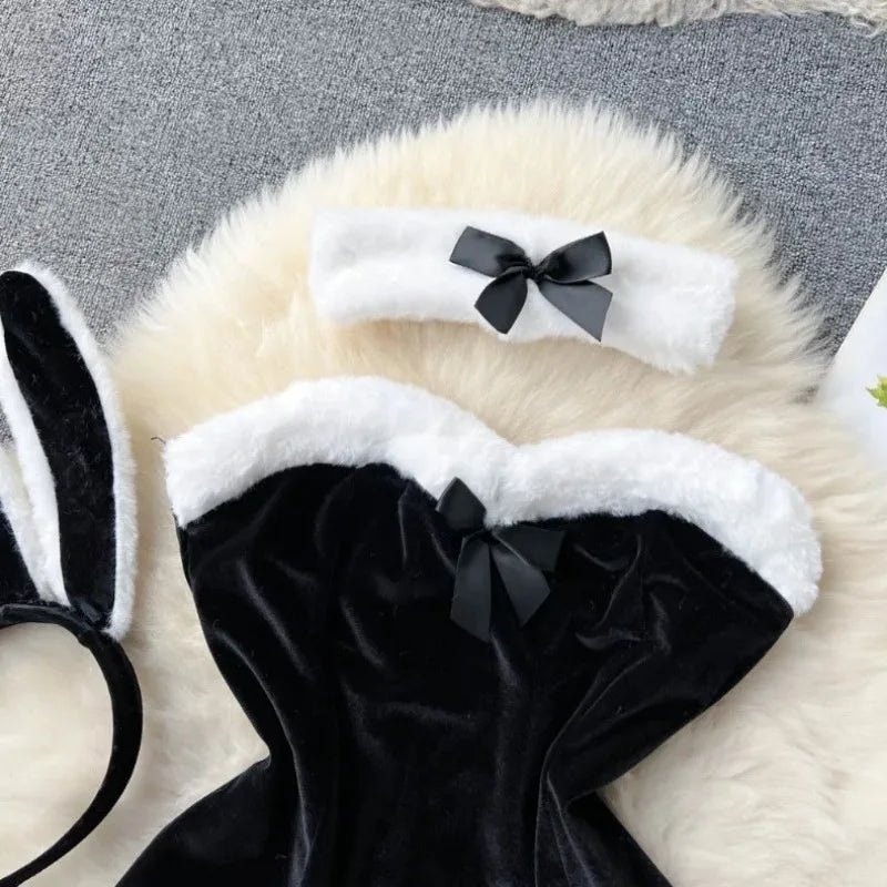 Faux Fur and Velvet Sexy Bunny Lingerie Outfit