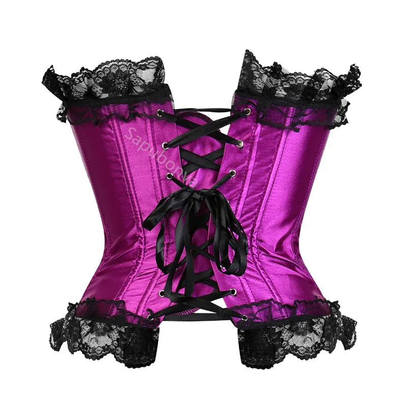 Sapubonva Corset Bustier with Lace Up Trim Satin Corsets Overbust Costumes Ladies Shaper Victorian Corset Top Blue Yellow Red
