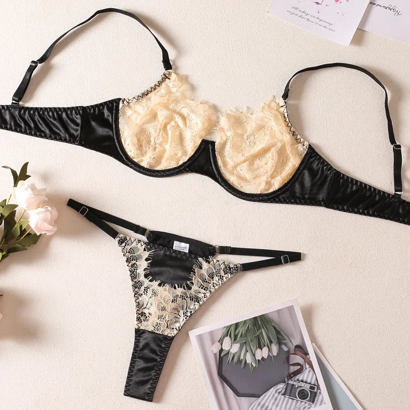 Bra and Briefs Sets Lace Flower Embroidery
