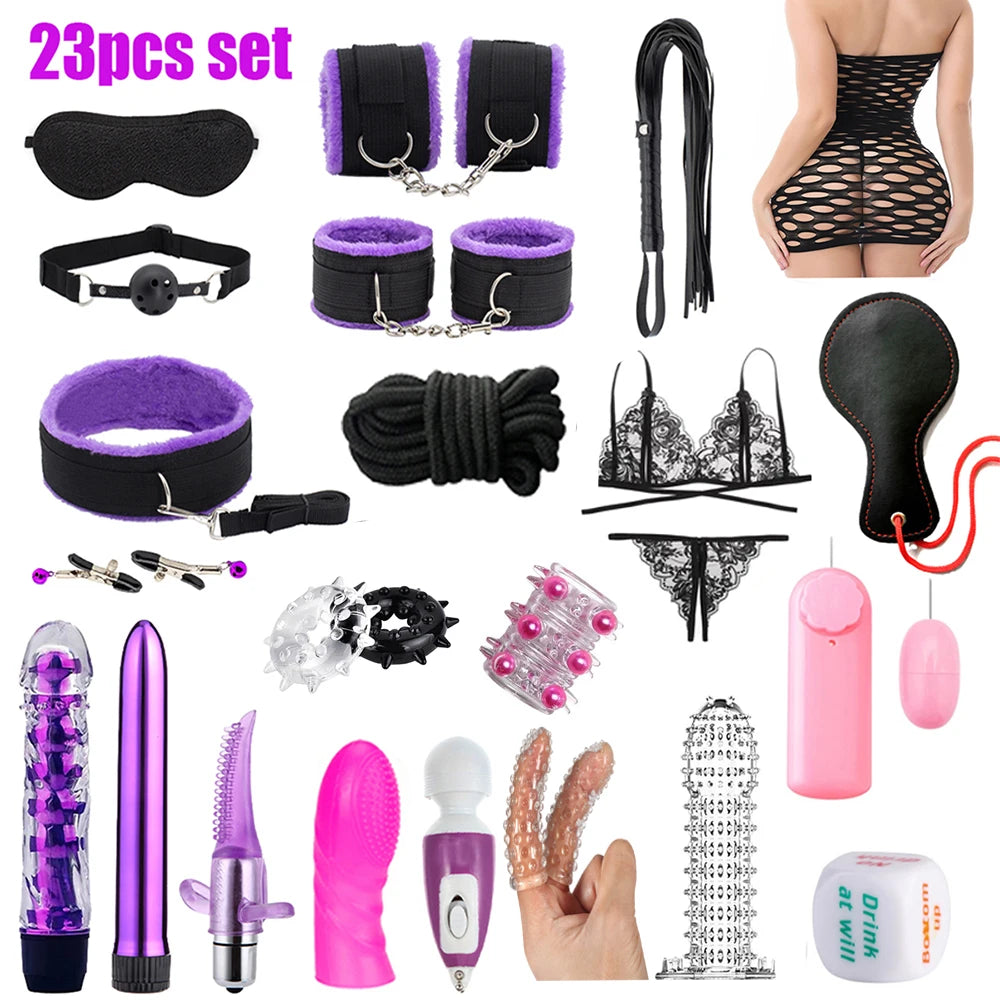 Sex Bdsm Bondage Restraint Kit Handcuffs Collar Fetishism Female Couples Bracelet Leather Whip Whipping Sex Tool Shop