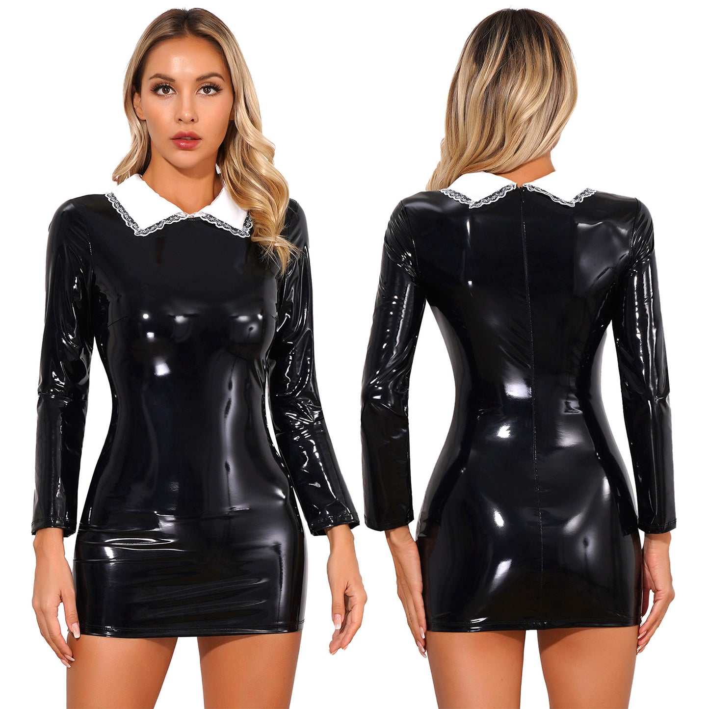 Glossy Patent Leather Bodycon Latex Mini Dress