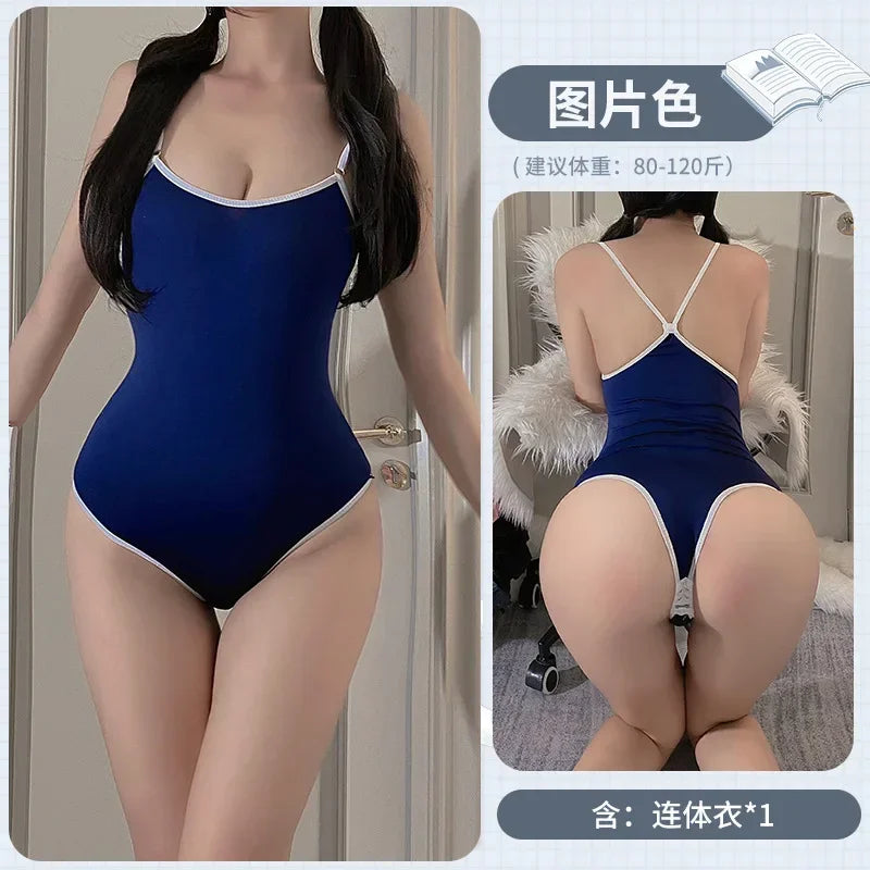 Sexy Japanese School Swimsuit Cosplay Jumpsuit Underwear Open Crotch Lingerie Panties Fancy Bodysuit Adult Female Costumes Sex