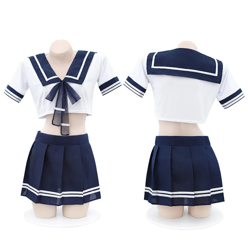 Erotic Cosplay Sailor Uniform Top and Skirt with matching stockings