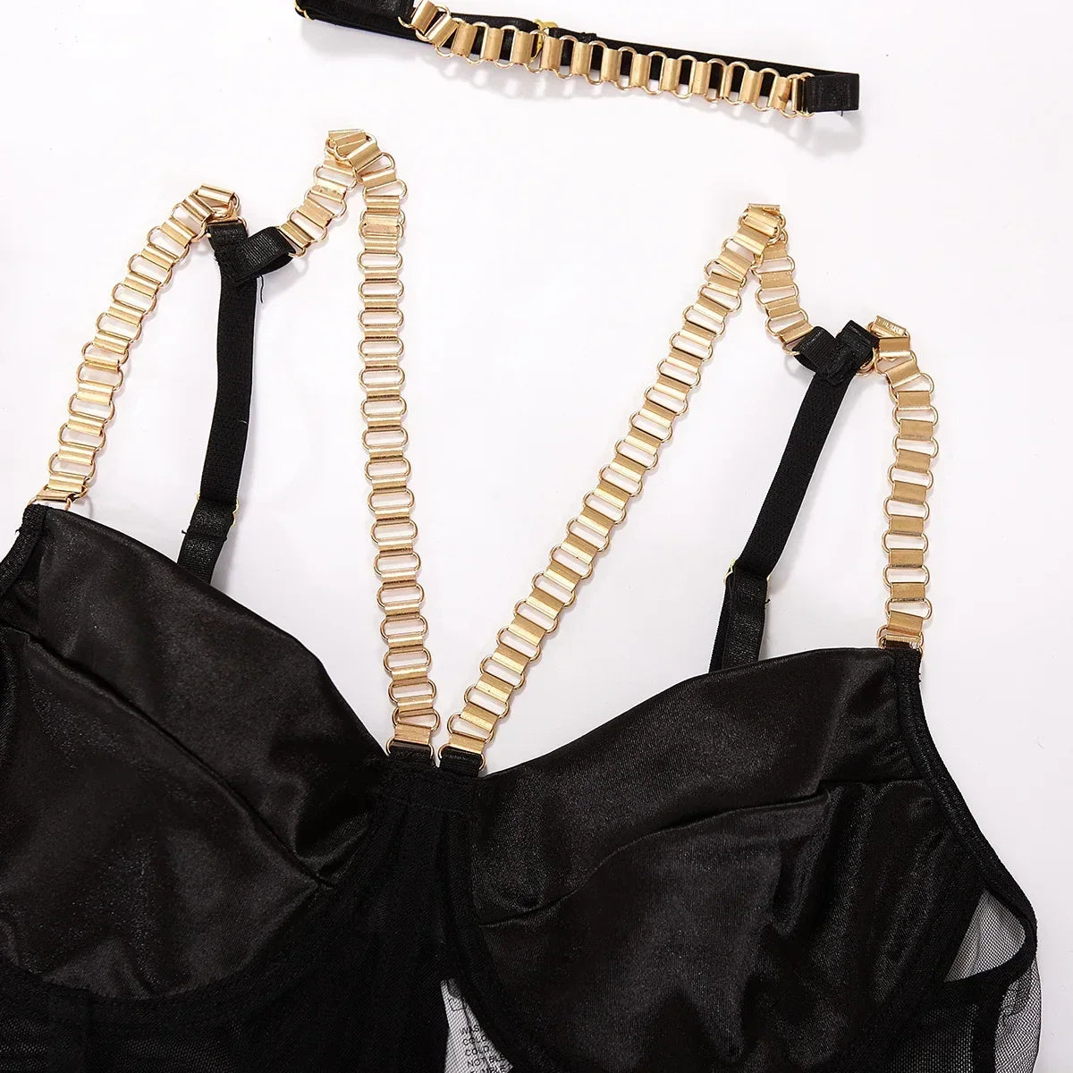 Chain Strap Bra Set - Sexy Lingerie with Garter and Panties for the Ultimate Sensual Experience