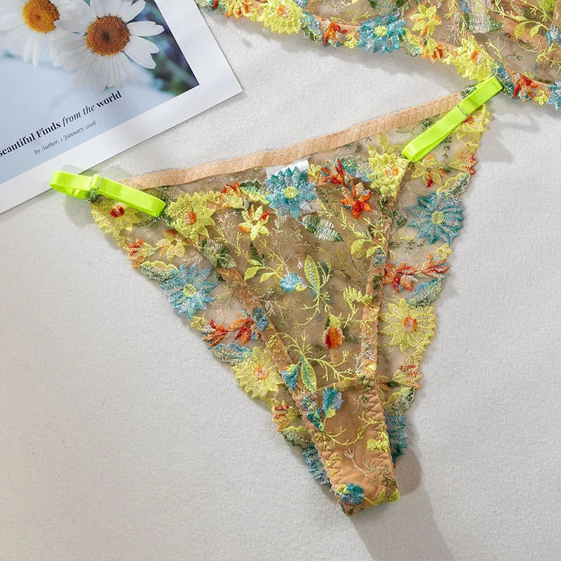 Bra and Briefs Sets Lace Flower Embroidery