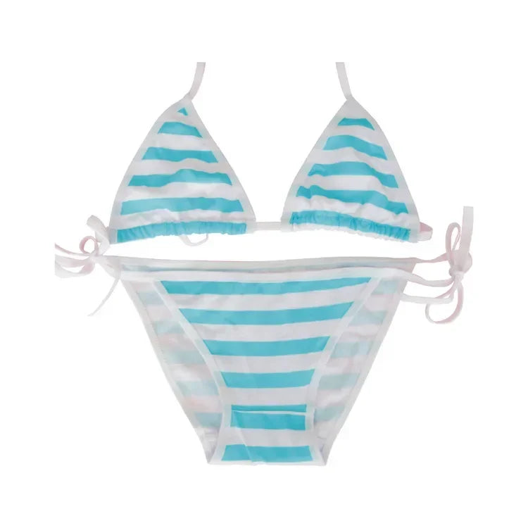 Blue or  Pink White Striped Mini Bikini