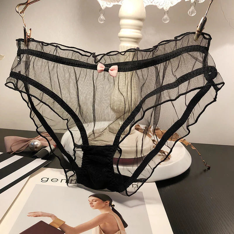 Transparent Pink Bow Cotton Crotch Panties