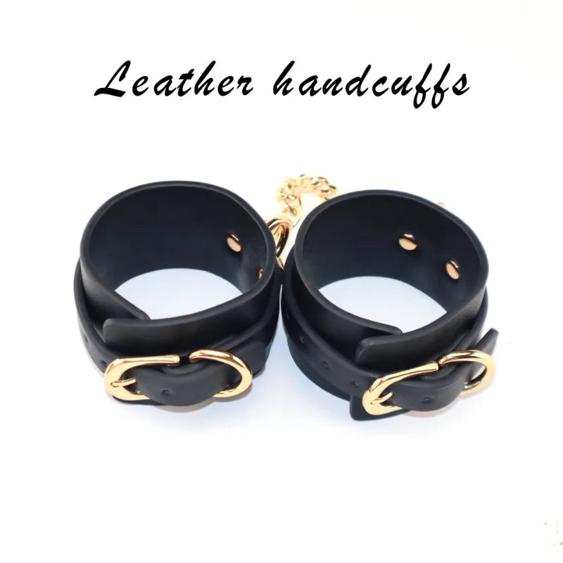 SM Handcuffs Ankle Cuffs Bondage Set for Women Couples Spanking Leather Restraints BDSM Toys Fetish Gear Spreader Bar