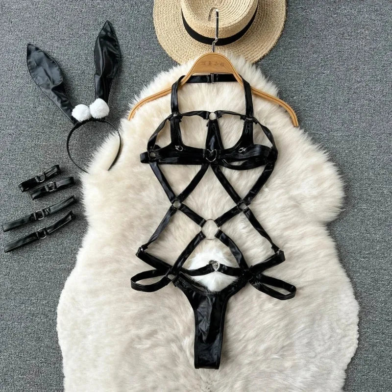 Faux Fur and Velvet Sexy Bunny Lingerie Outfit