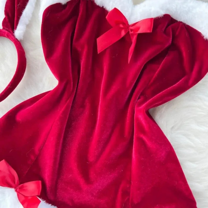 Faux Fur and Velvet Sexy Bunny Lingerie Outfit