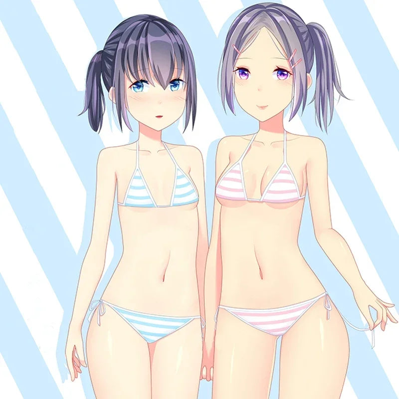 Blue or  Pink White Striped Mini Bikini