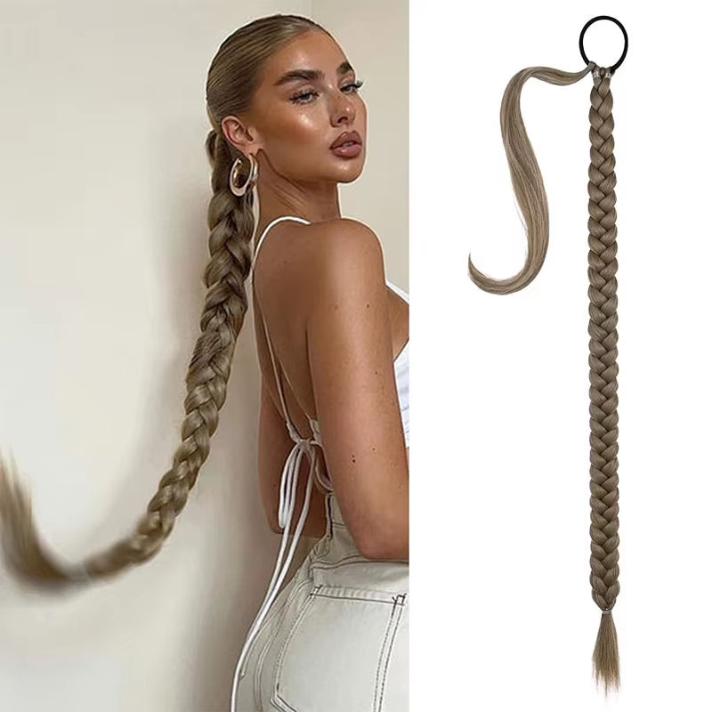 Synthetic Ponytail Long Straight Wig Extensions Boxing Braids 32 Inch Black Blonde Brown Hairstyle Hair Extensions for Women