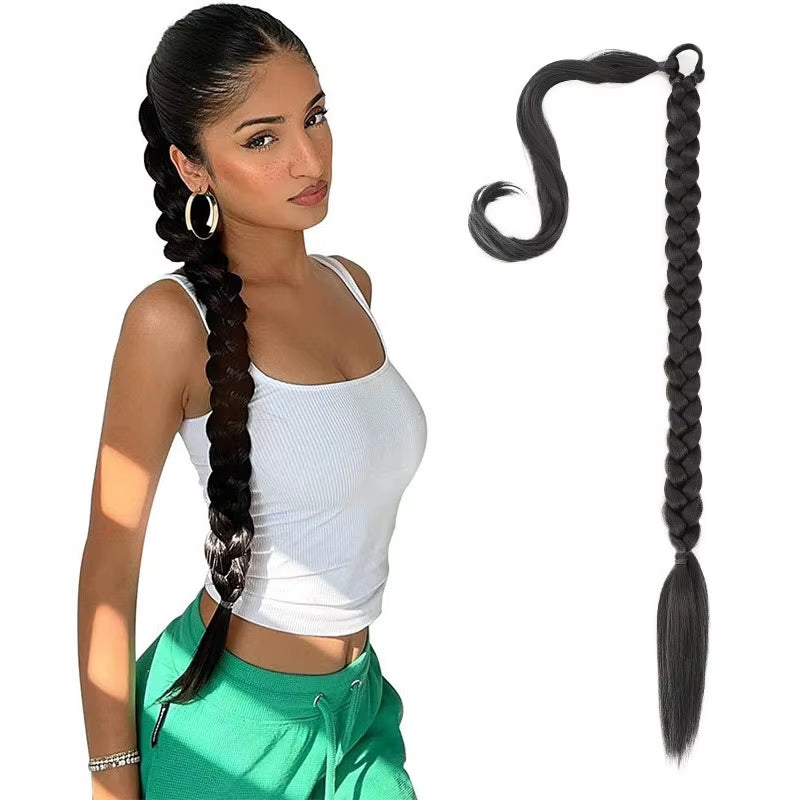 Synthetic Ponytail Long Straight Wig Extensions Boxing Braids 32 Inch Black Blonde Brown Hairstyle Hair Extensions for Women