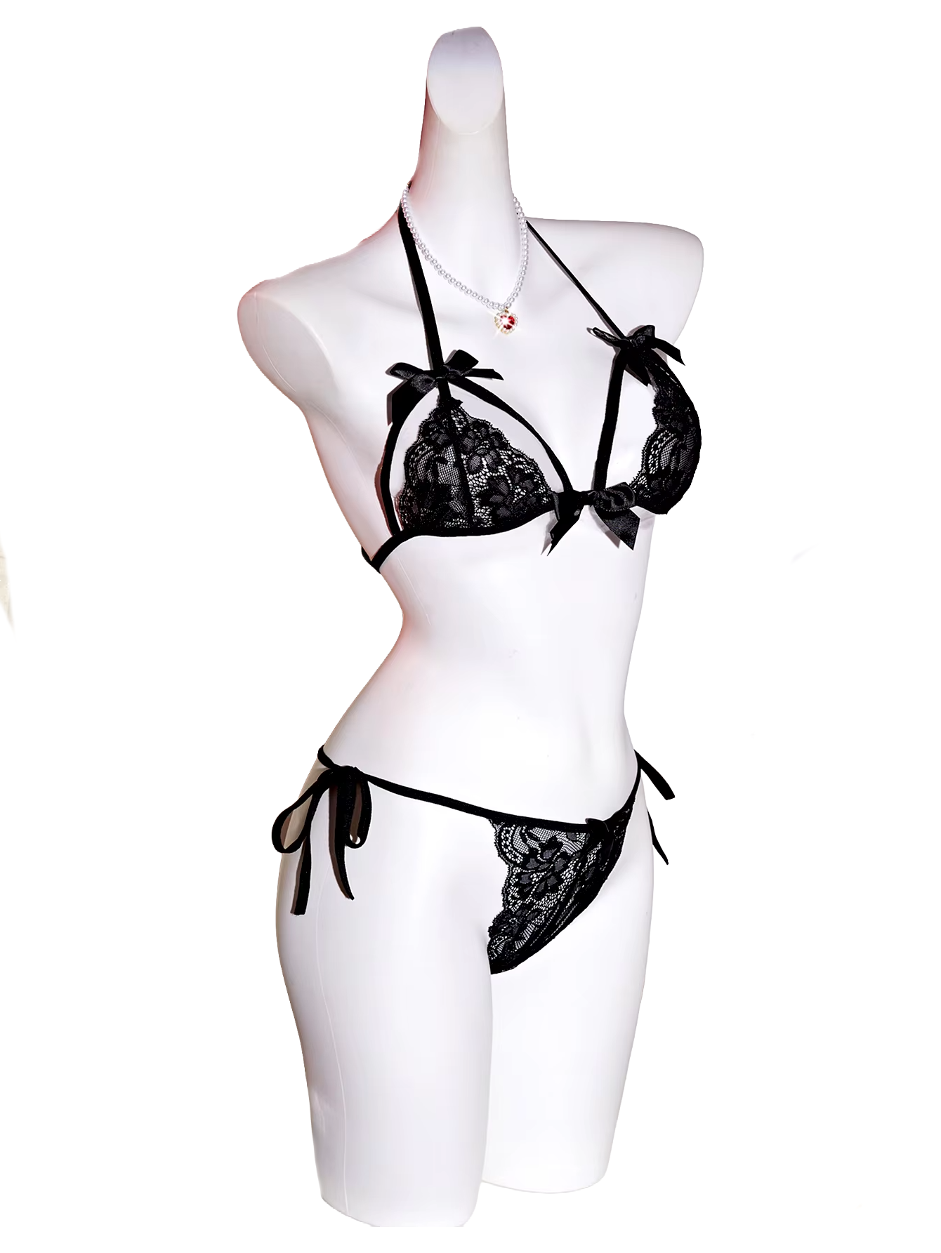 Sexy Adult Women Bow Bra Panties Set