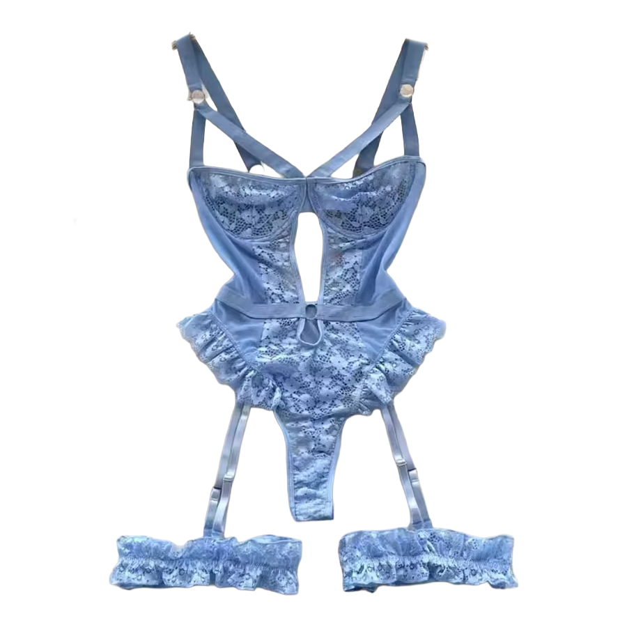 Lingerie Lace Underwire Bra & Garter Thong Set
