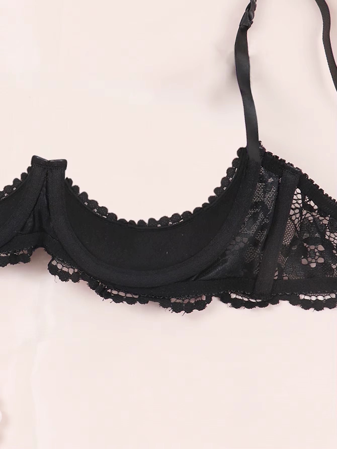 Lace Crotchless Bra G-String Set 2Pcs Erotic Cutout Bra Open Cup Bra Hollow Out Underwears Women Lin...