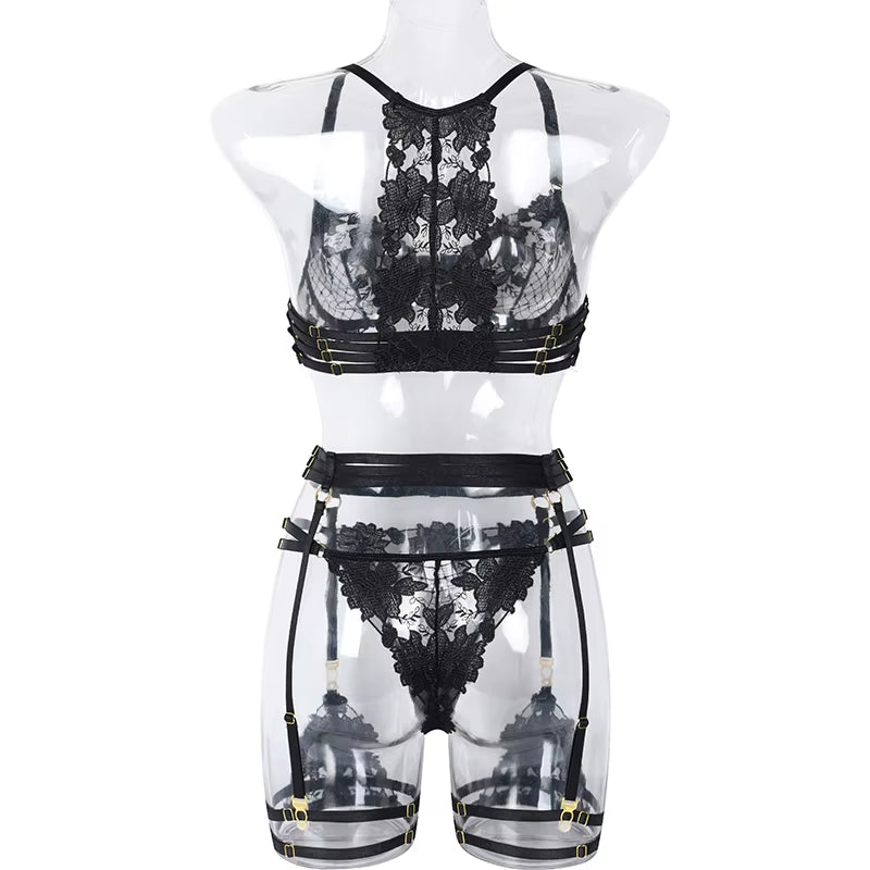 Lady Floral Lace Embroidery Lingerie Sets Women See-Through Bra and Panty Set Underwear Sexy Hot Int...