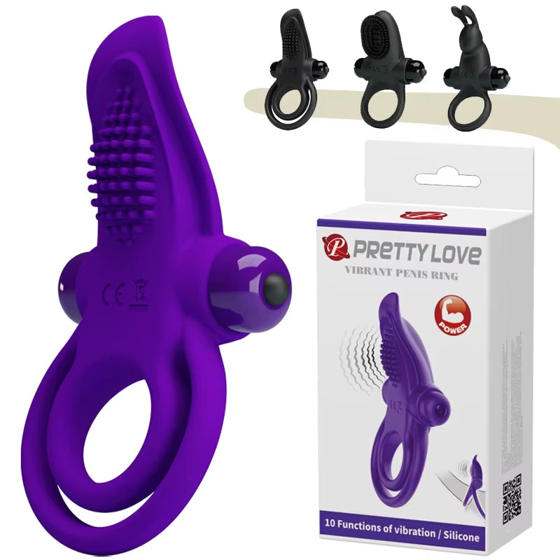 Powerful Vibrating Cock Ring 10 Function Vibrations Adult Sex Toys for Men Couples Delay Penis Ring ...
