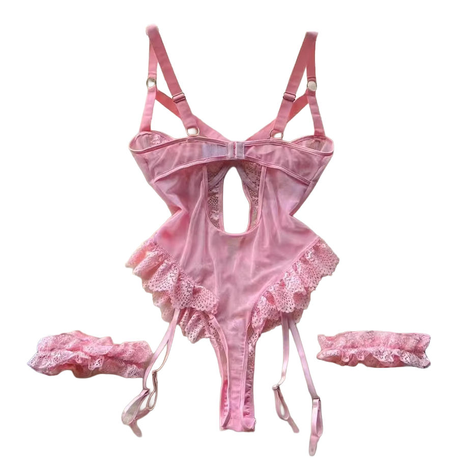 Lingerie Lace Underwire Bra & Garter Thong Set