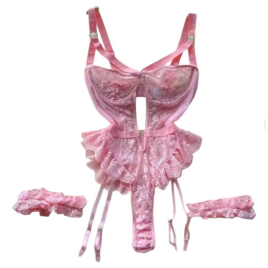 Lingerie Lace Underwire Bra & Garter Thong Set