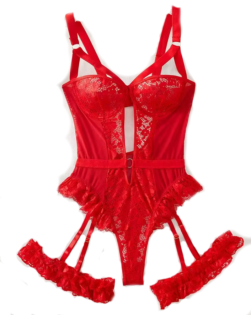 Lingerie Lace Underwire Bra & Garter Thong Set
